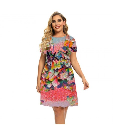 Floral Printed Dress Short Sleeve Natural Scenery Women Dresses Summer Casual Loose A-Line Dress Sundress Plus Size Clothing ...