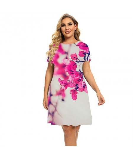 Floral Printed Dress Short Sleeve Natural Scenery Women Dresses Summer Casual Loose A-Line Dress Sundress Plus Size Clothing ...