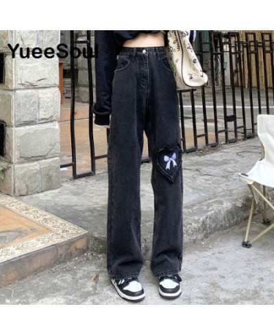 Bow Print Black Women Jeans High Waist Loose Straight Pants 2022 New Spring Hip Hop Y2K Cute Sweet Female Jean Streetwear $33...