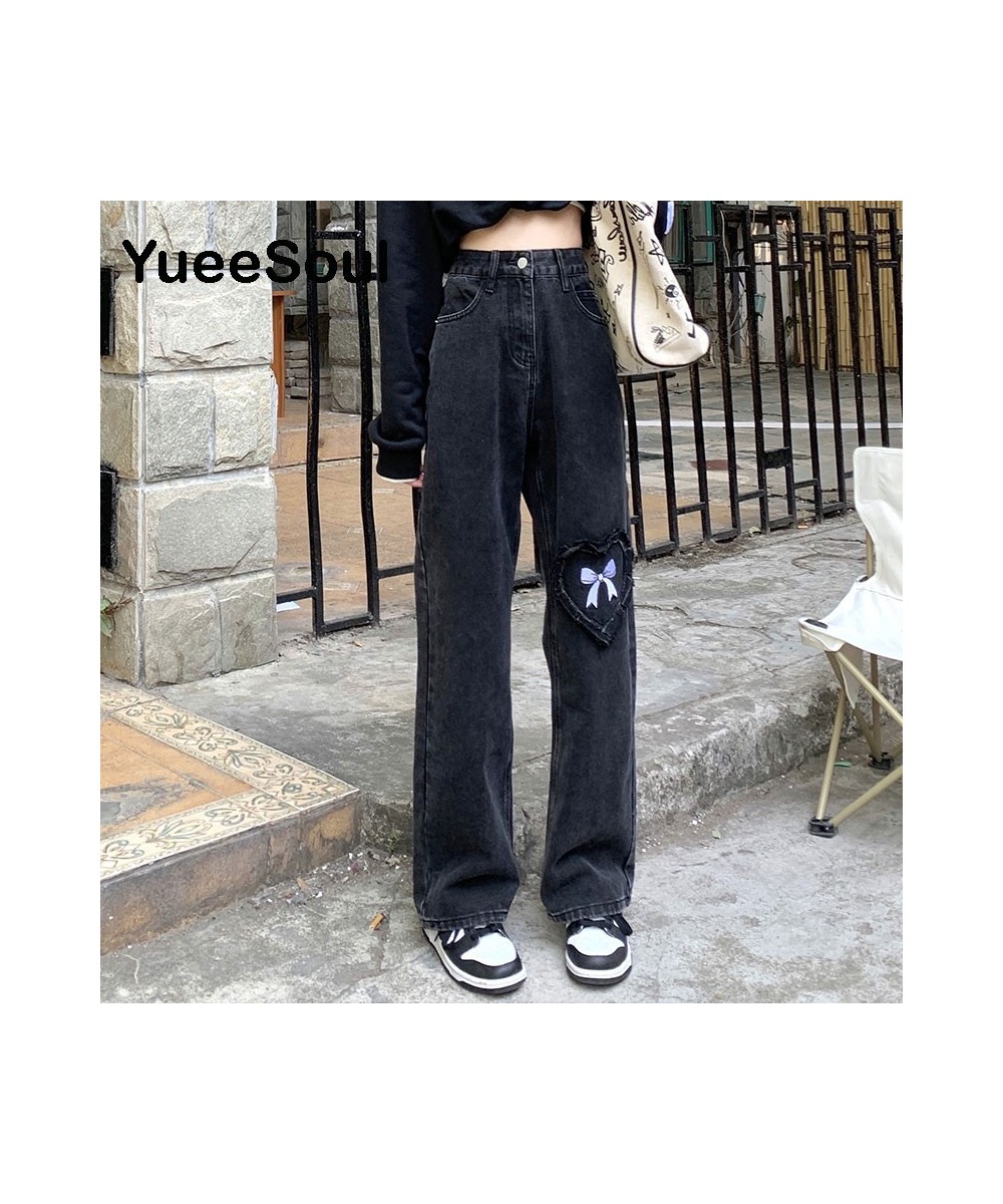 Bow Print Black Women Jeans High Waist Loose Straight Pants 2022 New Spring Hip Hop Y2K Cute Sweet Female Jean Streetwear $33...