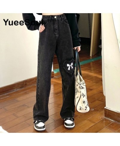 Bow Print Black Women Jeans High Waist Loose Straight Pants 2022 New Spring Hip Hop Y2K Cute Sweet Female Jean Streetwear $33...