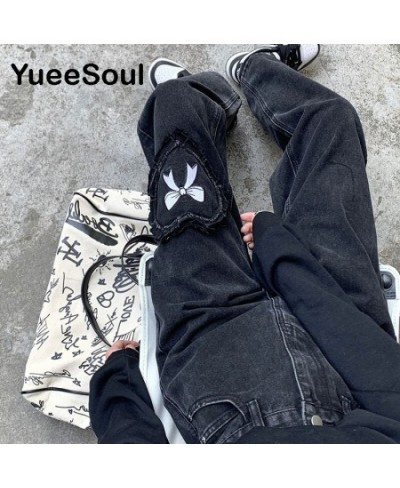 Bow Print Black Women Jeans High Waist Loose Straight Pants 2022 New Spring Hip Hop Y2K Cute Sweet Female Jean Streetwear $33...