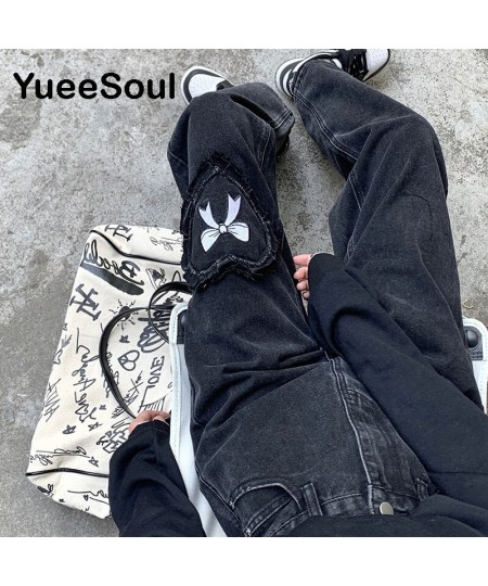 Bow Print Black Women Jeans High Waist Loose Straight Pants 2022 New Spring Hip Hop Y2K Cute Sweet Female Jean Streetwear $33...