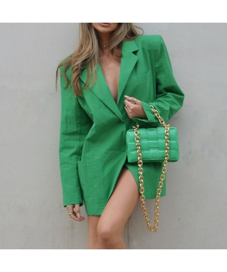 2023 Fashion Autumn Solid Shoulder Pads Blazer For Women Casual Long Sleeve Single-Breasted Loose Coat Tops Female Green $61....