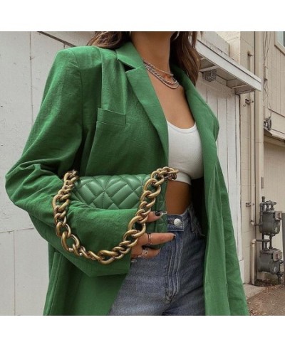 2023 Fashion Autumn Solid Shoulder Pads Blazer For Women Casual Long Sleeve Single-Breasted Loose Coat Tops Female Green $61....