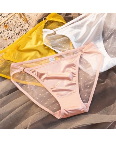 Sexy Satin Panties Love Heart Buckle Dot Print transparente mujer Lace Underwear Breathable Lingerie Women Brief $13.32 - Und...