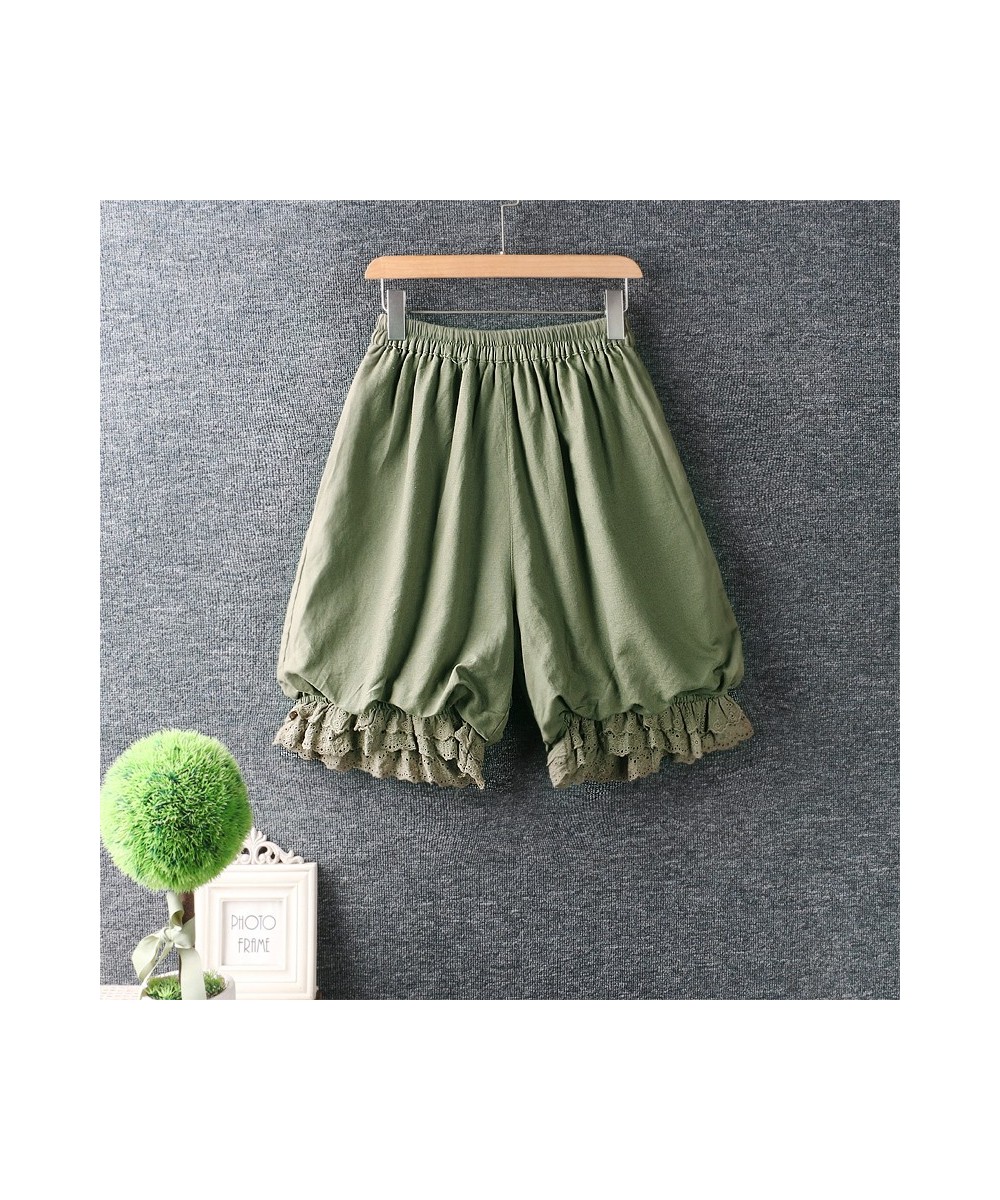 2022 Japanese Style Mori Girl Loose Shorts Solid Color Cotton Linen Lace Summer Shorts Women $54.70 - Bottoms