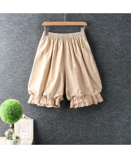 2022 Japanese Style Mori Girl Loose Shorts Solid Color Cotton Linen Lace Summer Shorts Women $54.70 - Bottoms