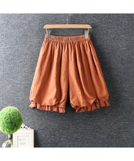 2022 Japanese Style Mori Girl Loose Shorts Solid Color Cotton Linen Lace Summer Shorts Women $54.70 - Bottoms