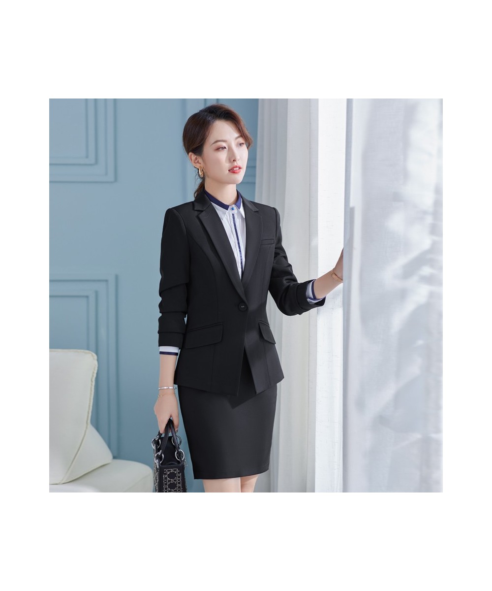 2022 Autumn Winter Formal Ladies Navy Blue Blazer Women Business Suits with Sets Work Wear Office Uniform Jacke Skirt $95.14 ...