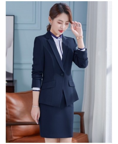 2022 Autumn Winter Formal Ladies Navy Blue Blazer Women Business Suits with Sets Work Wear Office Uniform Jacke Skirt $95.14 ...