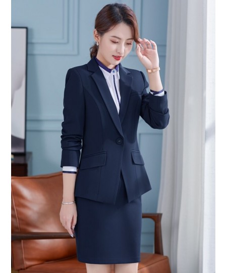 2022 Autumn Winter Formal Ladies Navy Blue Blazer Women Business Suits with Sets Work Wear Office Uniform Jacke Skirt $95.14 ...