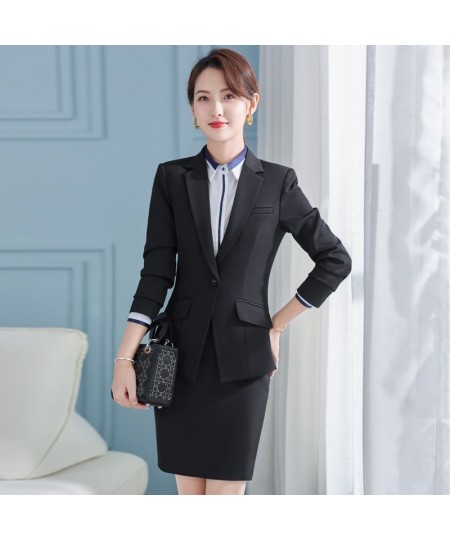 2022 Autumn Winter Formal Ladies Navy Blue Blazer Women Business Suits with Sets Work Wear Office Uniform Jacke Skirt $95.14 ...