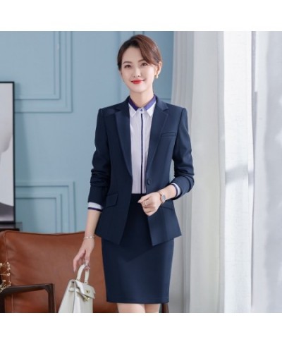 2022 Autumn Winter Formal Ladies Navy Blue Blazer Women Business Suits with Sets Work Wear Office Uniform Jacke Skirt $95.14 ...