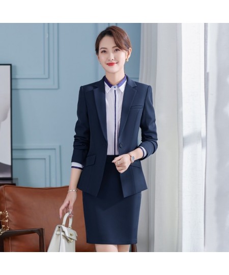 2022 Autumn Winter Formal Ladies Navy Blue Blazer Women Business Suits with Sets Work Wear Office Uniform Jacke Skirt $95.14 ...