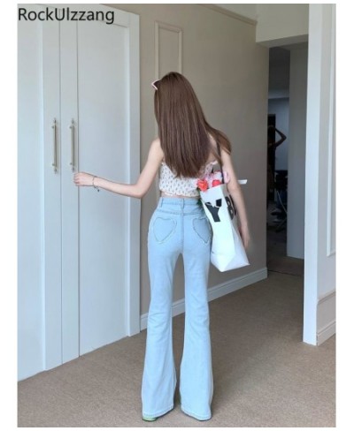 Women Jeans Denim Pant with Heart Fringe Pocket High Waist Flare Trouser Slight Bootcut Bell Bottom pantolon y2k clothes kore...