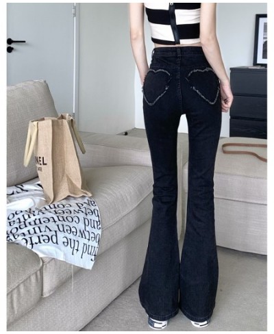 Women Jeans Denim Pant with Heart Fringe Pocket High Waist Flare Trouser Slight Bootcut Bell Bottom pantolon y2k clothes kore...