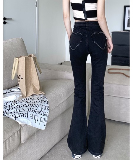 Women Jeans Denim Pant with Heart Fringe Pocket High Waist Flare Trouser Slight Bootcut Bell Bottom pantolon y2k clothes kore...