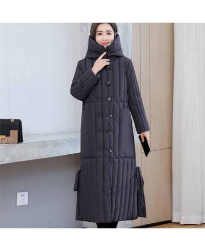 2022 Vintage Down Padded Jacket Women Winter X-Long Parka Loose Hooded Coat Single-Breasted Thicken Warm Outwear Overcoat KW3...