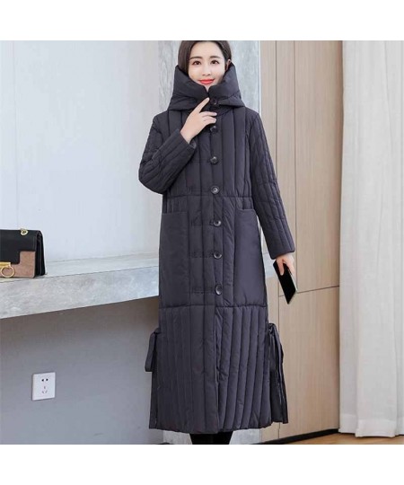 2022 Vintage Down Padded Jacket Women Winter X-Long Parka Loose Hooded Coat Single-Breasted Thicken Warm Outwear Overcoat KW3...