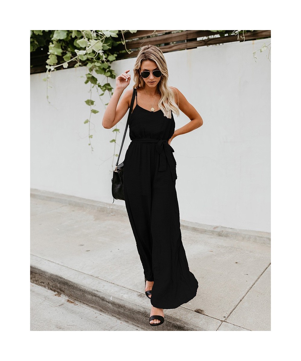 Women Sling Jumpsuits Wide Leg Summer Sleeveless Rompers Long Pants Onesies Office Ladies Elegant Overalls Jumpsuit Trousers ...