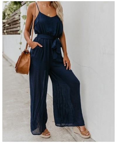 Women Sling Jumpsuits Wide Leg Summer Sleeveless Rompers Long Pants Onesies Office Ladies Elegant Overalls Jumpsuit Trousers ...