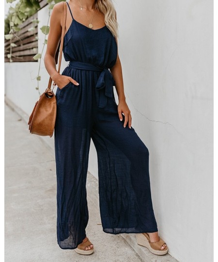 Women Sling Jumpsuits Wide Leg Summer Sleeveless Rompers Long Pants Onesies Office Ladies Elegant Overalls Jumpsuit Trousers ...