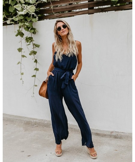 Women Sling Jumpsuits Wide Leg Summer Sleeveless Rompers Long Pants Onesies Office Ladies Elegant Overalls Jumpsuit Trousers ...