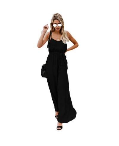 Women Sling Jumpsuits Wide Leg Summer Sleeveless Rompers Long Pants Onesies Office Ladies Elegant Overalls Jumpsuit Trousers ...