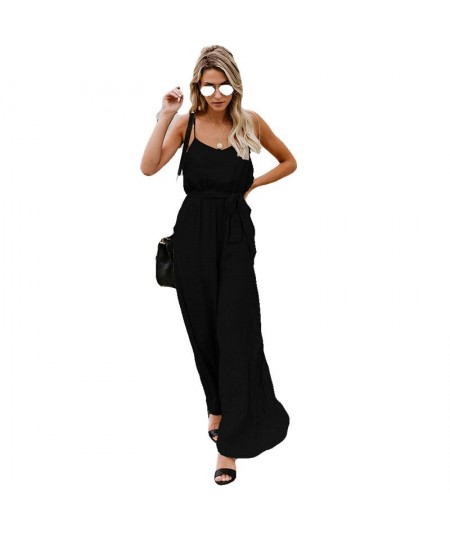 Women Sling Jumpsuits Wide Leg Summer Sleeveless Rompers Long Pants Onesies Office Ladies Elegant Overalls Jumpsuit Trousers ...