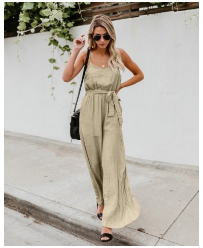 Women Sling Jumpsuits Wide Leg Summer Sleeveless Rompers Long Pants Onesies Office Ladies Elegant Overalls Jumpsuit Trousers ...