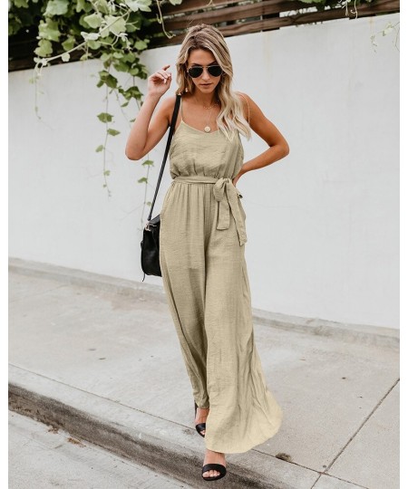 Women Sling Jumpsuits Wide Leg Summer Sleeveless Rompers Long Pants Onesies Office Ladies Elegant Overalls Jumpsuit Trousers ...