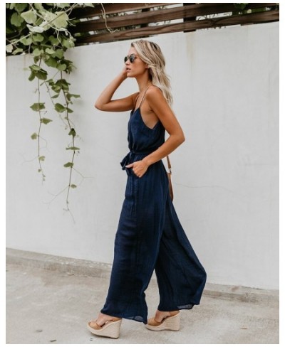 Women Sling Jumpsuits Wide Leg Summer Sleeveless Rompers Long Pants Onesies Office Ladies Elegant Overalls Jumpsuit Trousers ...