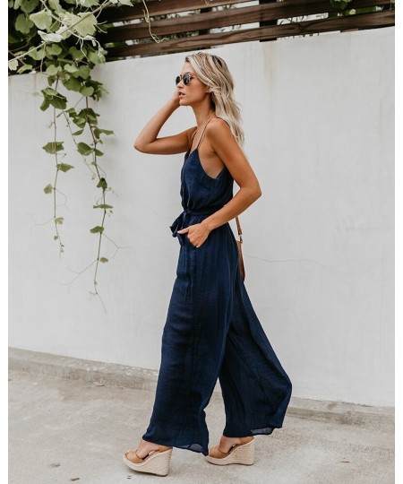 Women Sling Jumpsuits Wide Leg Summer Sleeveless Rompers Long Pants Onesies Office Ladies Elegant Overalls Jumpsuit Trousers ...