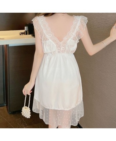 Lace Kimono Dressing Gown Women Sexy Nightgown With Bowknot Summer V-Neck Sleepdress Sleeveless Chemise Nightwear Loungewear ...