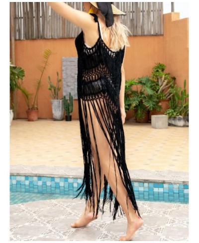 Supper Fringe Beach Dress for Women's 2022 Trend Swimsuit Cover Up White Knitted Cover-ups Maxi Black V Neck Holiday Exits Ca...