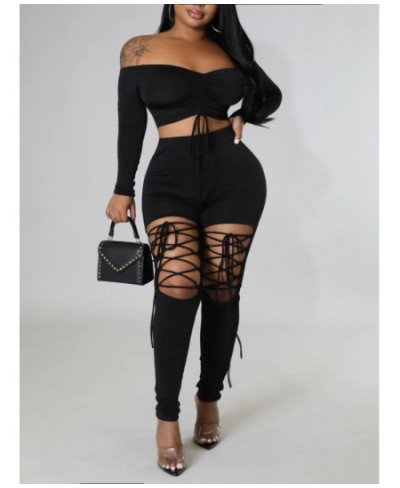 Plus Size Off The Shoulder Drawstring Cut Out Pants Set Two-pices Skinny Bateau Neck Long Sleeve sexy women's clothing $52.95...