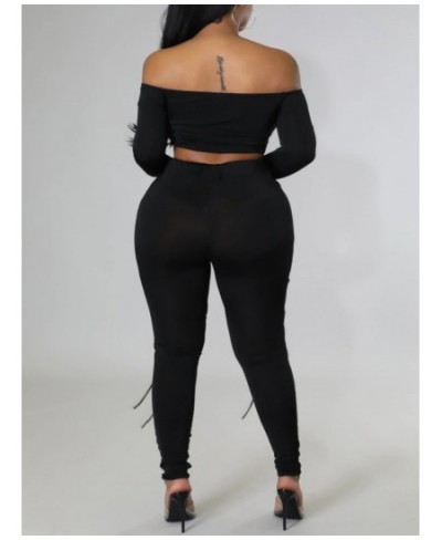 Plus Size Off The Shoulder Drawstring Cut Out Pants Set Two-pices Skinny Bateau Neck Long Sleeve sexy women's clothing $52.95...