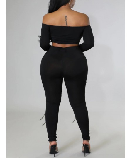 Plus Size Off The Shoulder Drawstring Cut Out Pants Set Two-pices Skinny Bateau Neck Long Sleeve sexy women's clothing $52.95...