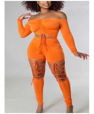 Plus Size Off The Shoulder Drawstring Cut Out Pants Set Two-pices Skinny Bateau Neck Long Sleeve sexy women's clothing $52.95...