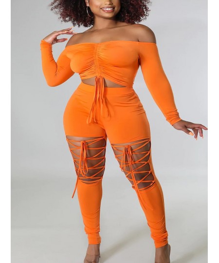 Plus Size Off The Shoulder Drawstring Cut Out Pants Set Two-pices Skinny Bateau Neck Long Sleeve sexy women's clothing $52.95...