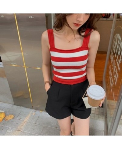 Camis Women Streetwear Knitted Summer Comfortable Trendy Chic Fit Soft Slim Stretchy Abdomen Leisure All-match Lovely Girls $...