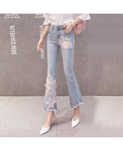 Stretchy Women Flare Jeans Pants Pearls Tassels Flower Embroidery Denim Skinny Jeans Woman High Waist Pants Mom Jeans $47.74 ...