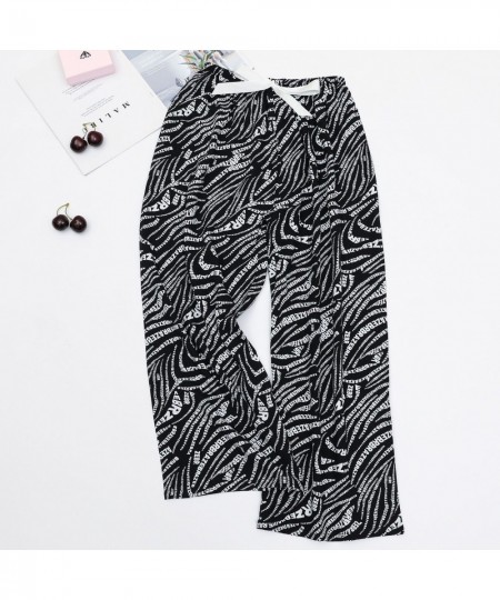 Women's Cotton Pajama Pants for Summer Thin Black and White Cartoon Style Wide-Leg Pant Loose Home Wear Beach Pants $21.16 - ...