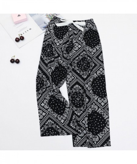 Women's Cotton Pajama Pants for Summer Thin Black and White Cartoon Style Wide-Leg Pant Loose Home Wear Beach Pants $21.16 - ...