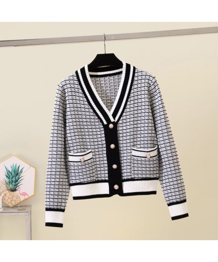 2022 Korean Fashion Plaid Short Cardigan Women's V Neck Knitted Sweater Coat Female Autumn Winter Casual Vintag Knitwear $37....