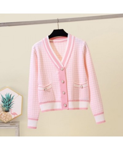 2022 Korean Fashion Plaid Short Cardigan Women's V Neck Knitted Sweater Coat Female Autumn Winter Casual Vintag Knitwear $37....