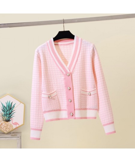 2022 Korean Fashion Plaid Short Cardigan Women's V Neck Knitted Sweater Coat Female Autumn Winter Casual Vintag Knitwear $37....