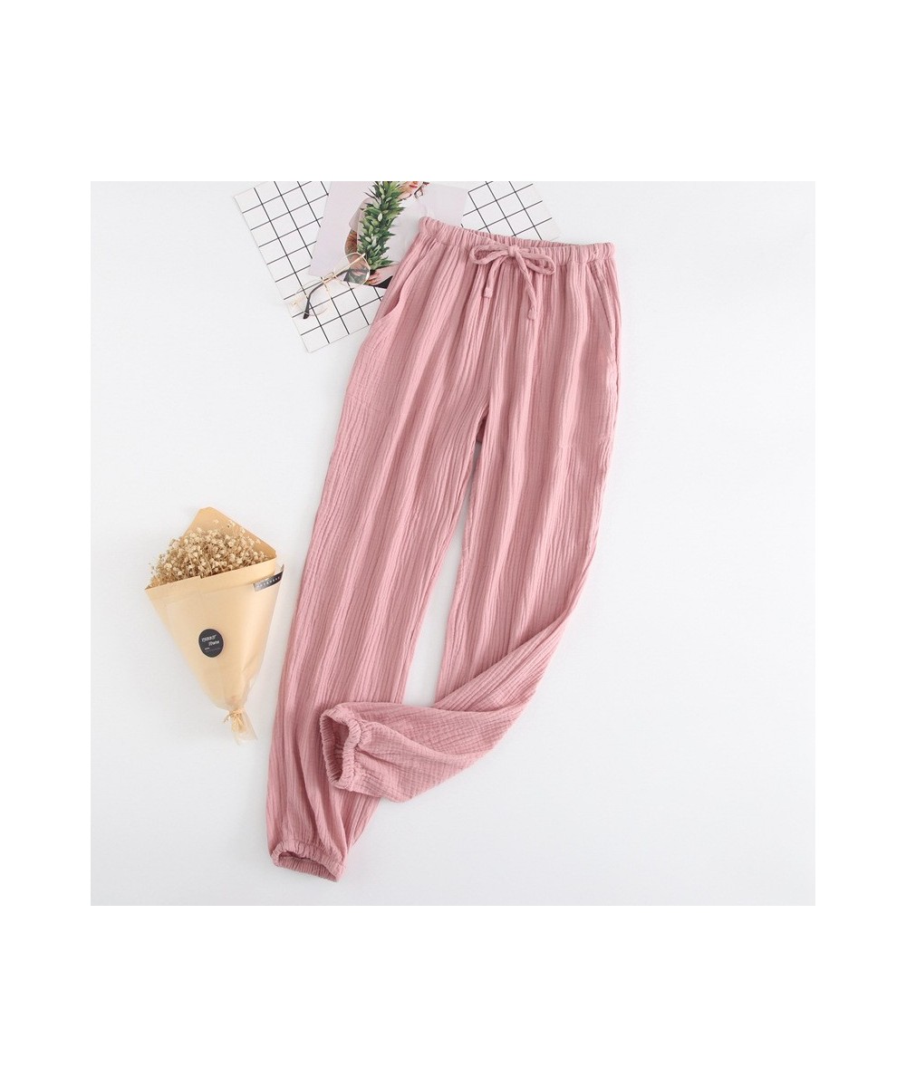 Pajamas Adult Elastic Waist Sleep Bottoms Solid Cotton Gauze Women Cuffed Trousers Baggy Men Sleepwear Homewear Loose Nightwe...