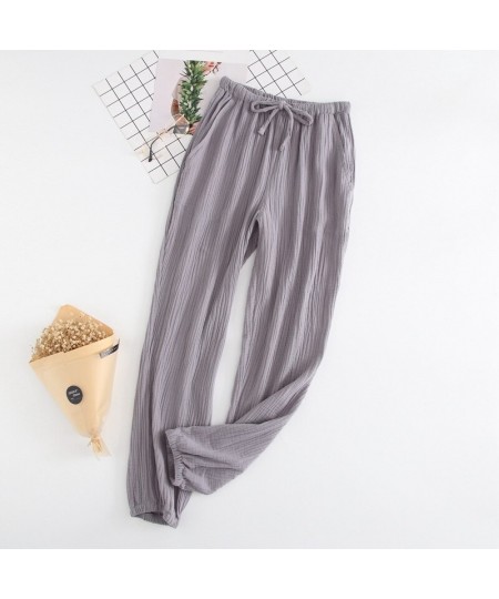 Pajamas Adult Elastic Waist Sleep Bottoms Solid Cotton Gauze Women Cuffed Trousers Baggy Men Sleepwear Homewear Loose Nightwe...